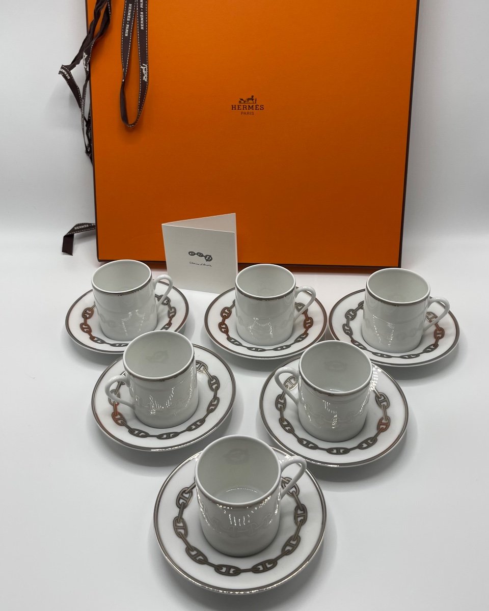 Hermes - Coffret De 6 Tasses à Café Chaine D’encre - Platine