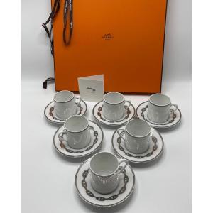 Hermes - Coffret De 6 Tasses à Café Chaine D’encre - Platine