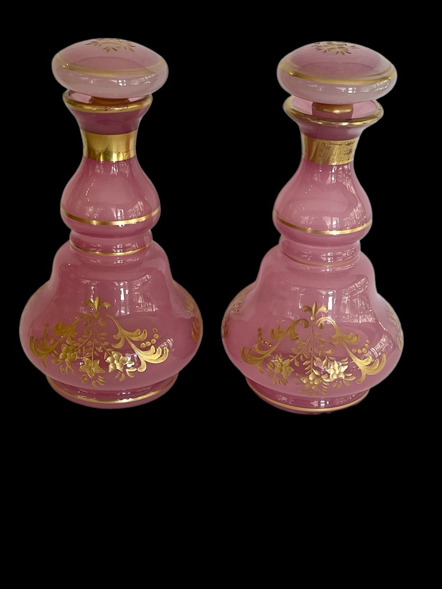 Pair Of Large Bottles In Pink  Cristal Opaline-photo-2