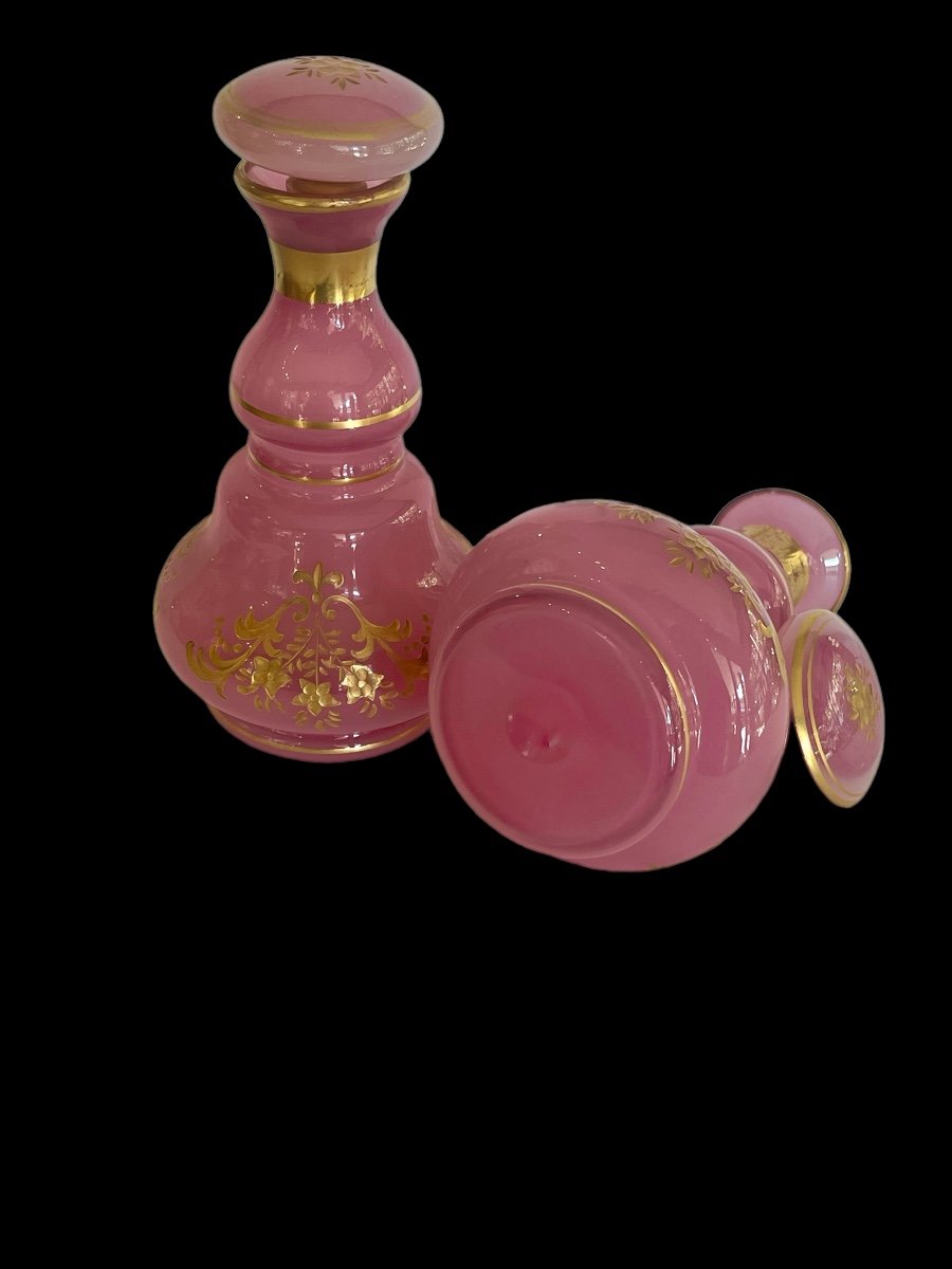 Pair Of Large Bottles In Pink  Cristal Opaline-photo-4