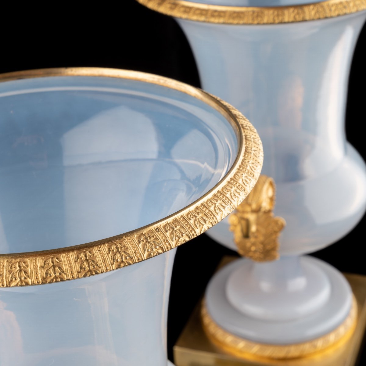 Pair Of Urn Vases In Opaline And Gilt Bronze.-photo-4