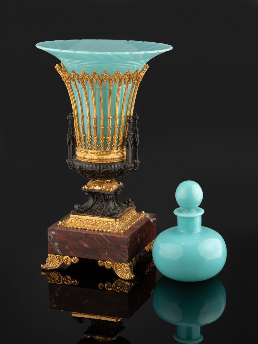 Vase In Opaline And Bronze, Restoration Period-photo-1