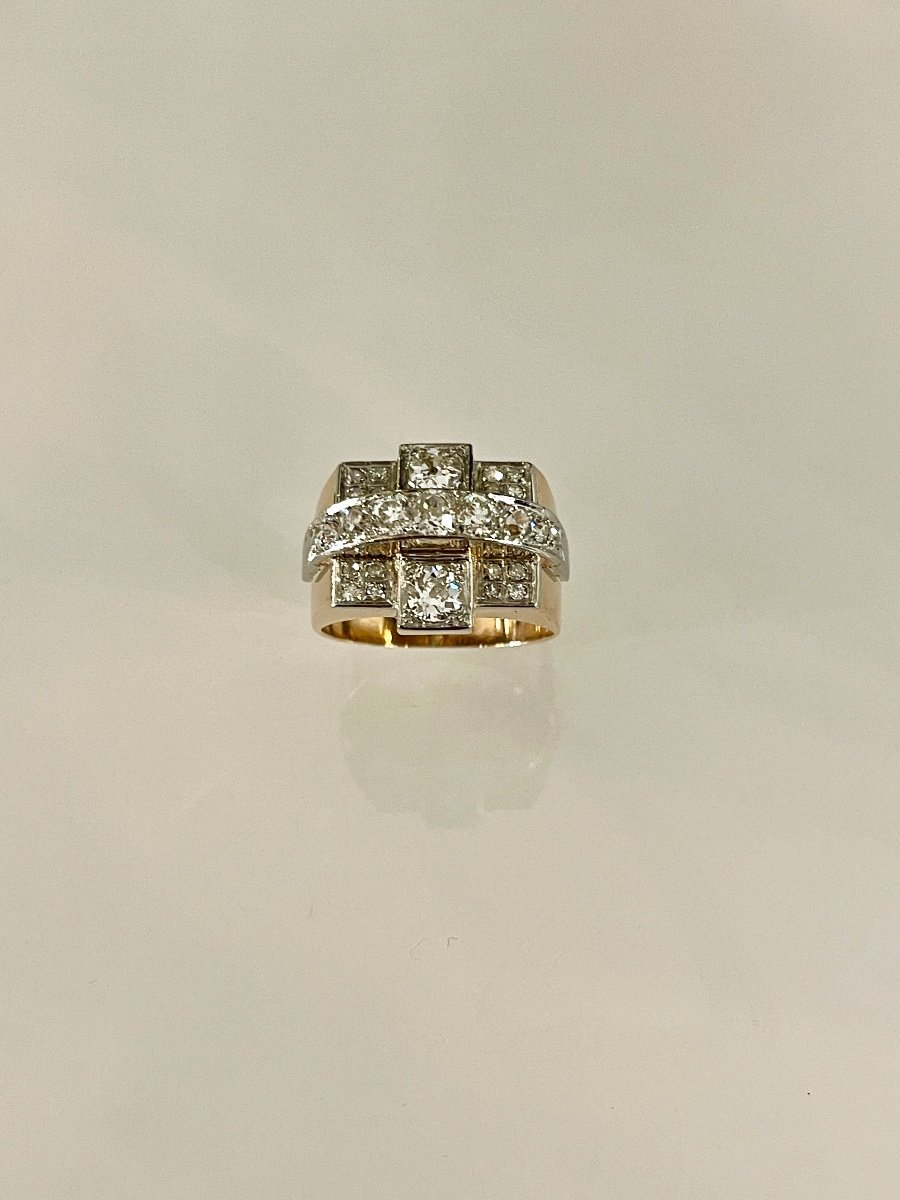 Gold, Platinum And Diamond Tank Ring