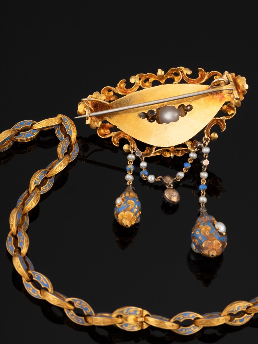 Parure In Gold, Enamel, Pearls And Diamonds, Louis Philippe Period-photo-2