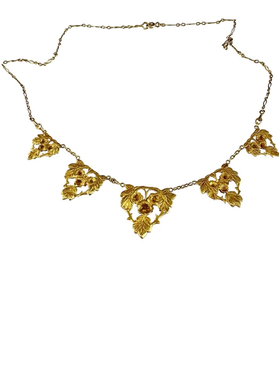 Art Nouveau Necklace In Colored Gold-photo-2