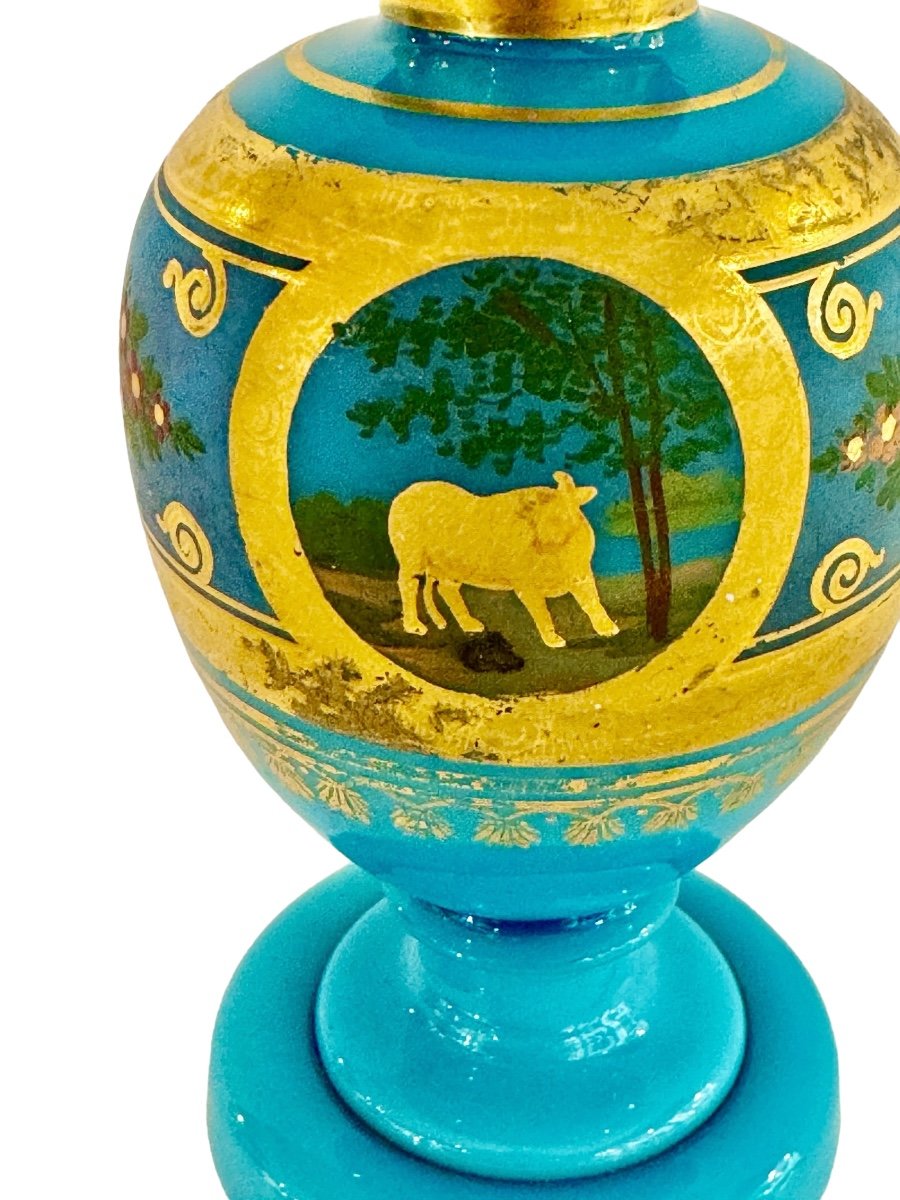 Opaline Bottle Decorated With Lafontaine's Fables-photo-4