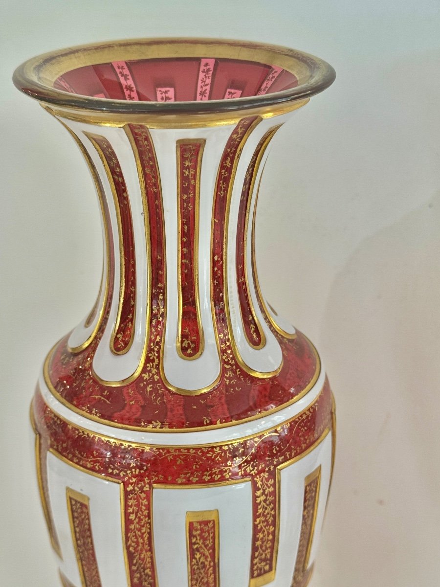 Pair Of Ruby Overlay Vases, Bohemia 19th Century-photo-4