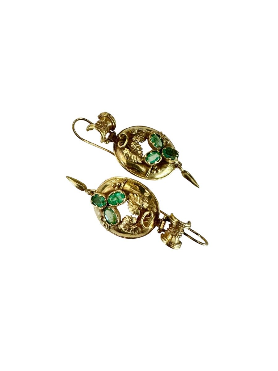 Pair Of Gold And Emerald Drop Earrings-photo-2