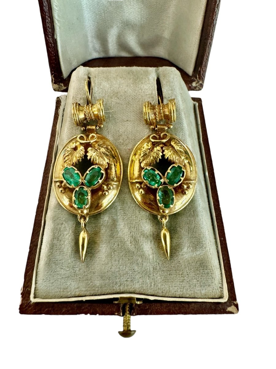 Pair Of Gold And Emerald Drop Earrings