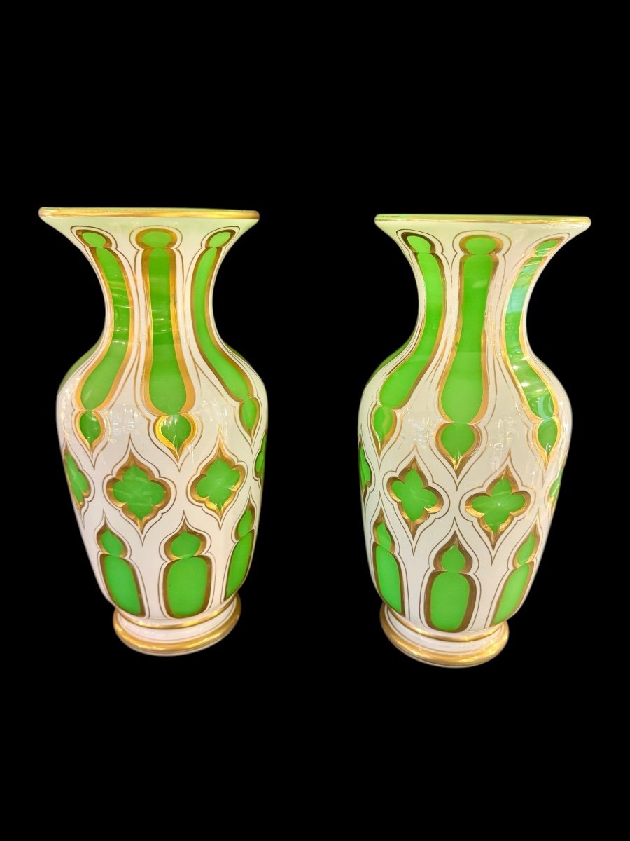 Pair Of Opaline Overlay Vases 