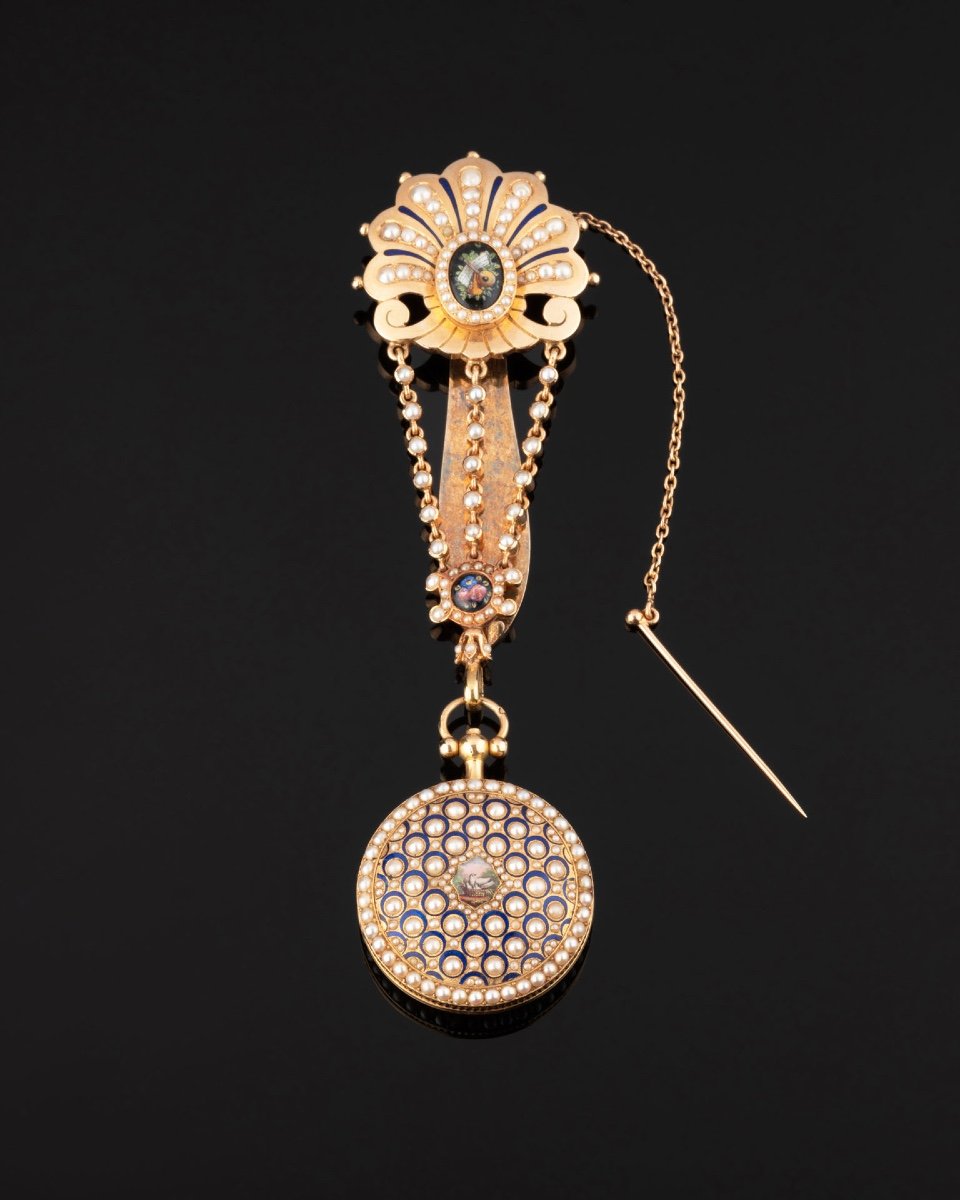 Linzeler: Chatelaine In Gold, Enamel And Fine Pearls-photo-2