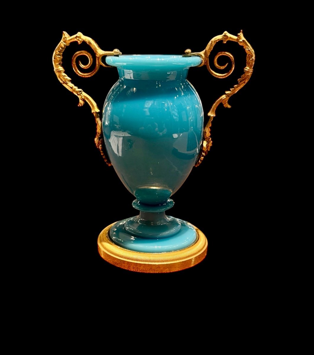 Opaline And Gilt Bronze Vase From The Charles X Period-photo-1