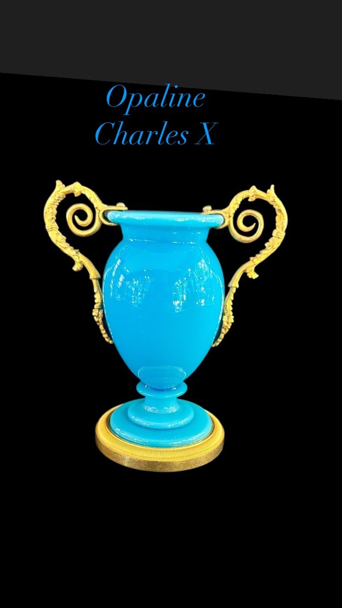 Opaline And Gilt Bronze Vase From The Charles X Period-photo-2