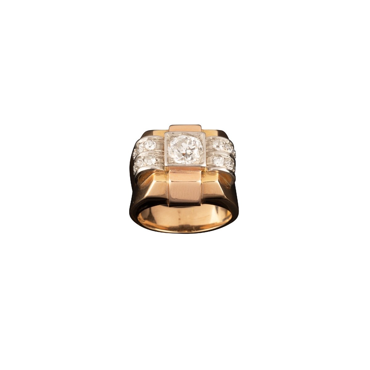 Tank Ring In Gold, Platinum And Diamonds-photo-2