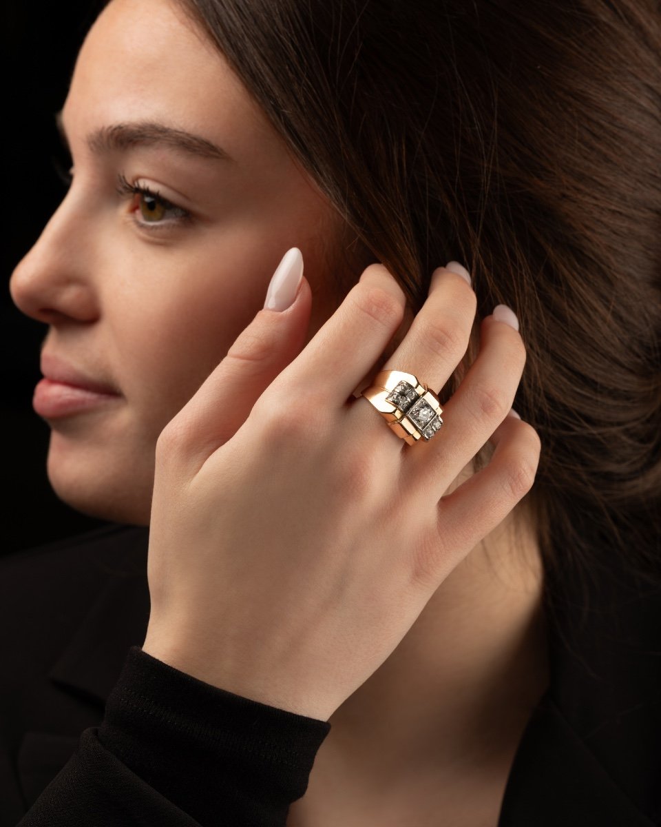 Tank Ring In Gold, Platinum And Diamonds-photo-3