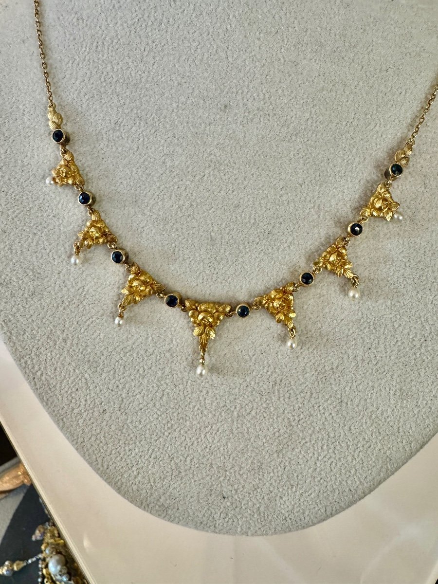 Gold, Sapphire And Fine Pearl Collar Necklace -photo-1