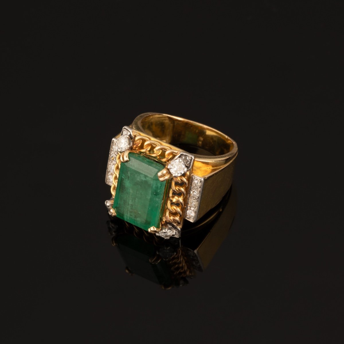 Vintage Gold, Diamond And Emerald Ring-photo-2