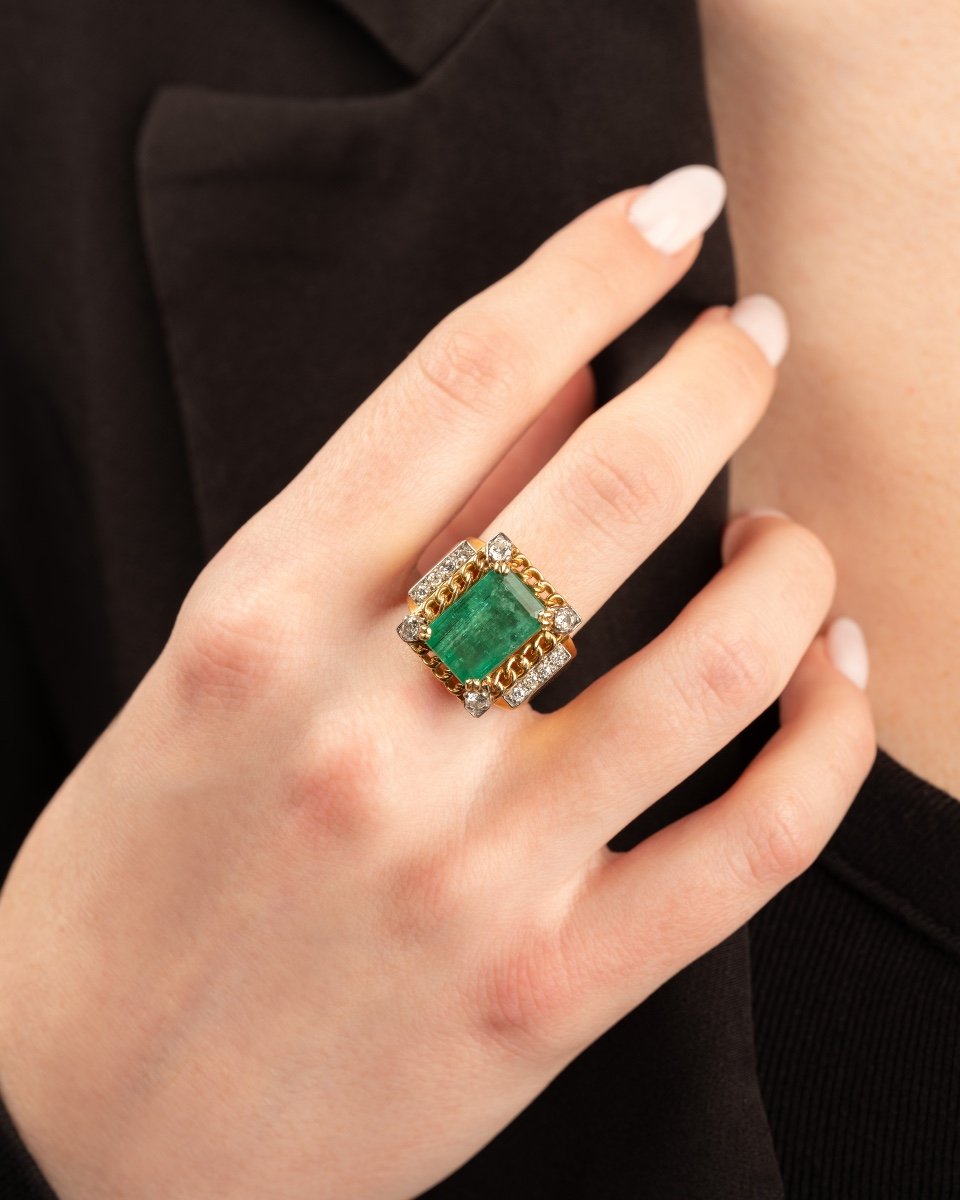 Vintage Gold, Diamond And Emerald Ring-photo-2