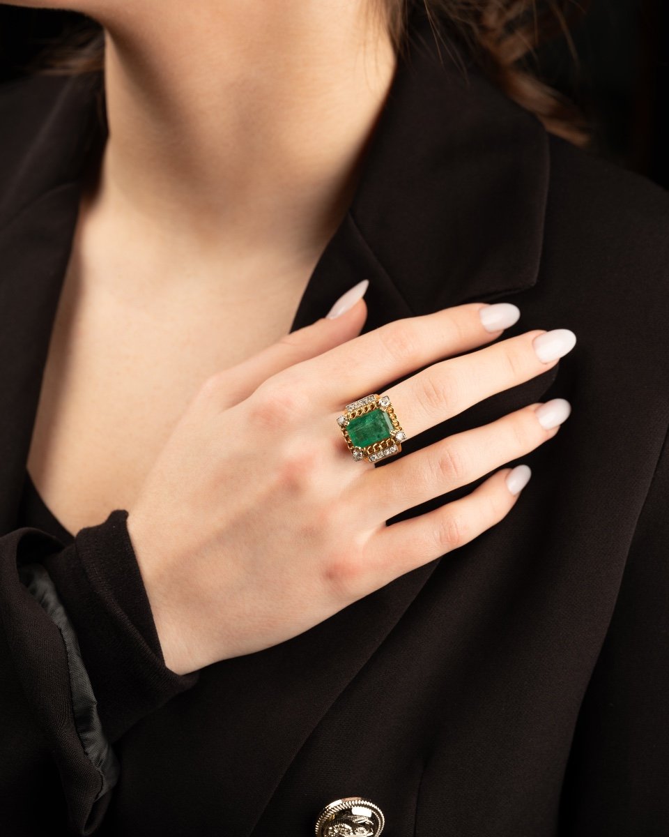 Vintage Gold, Diamond And Emerald Ring-photo-3