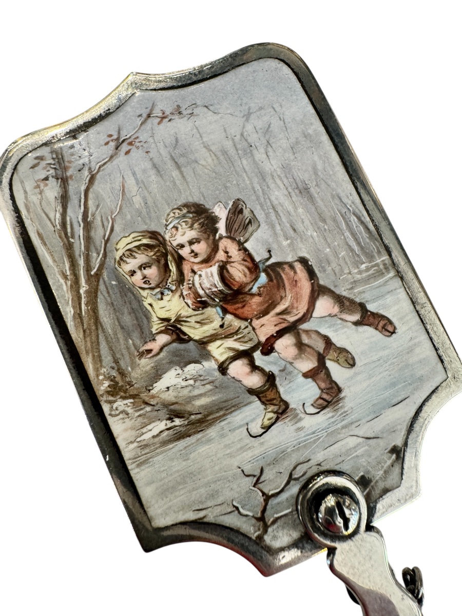 Carnet De Bal En Argent émaillé à Décor De Putti-photo-3