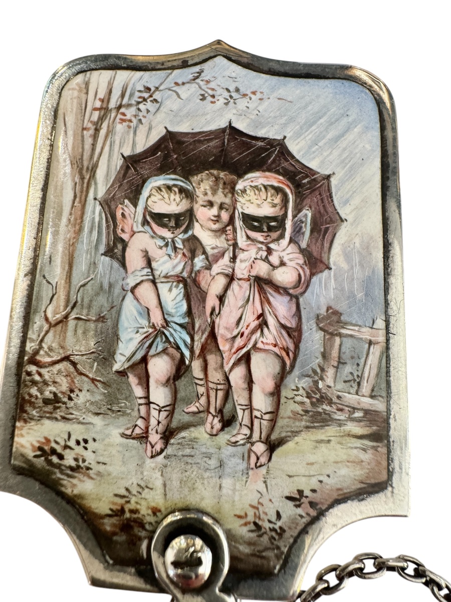 Carnet De Bal En Argent émaillé à Décor De Putti-photo-1