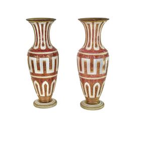 Pair Of Ruby Overlay Vases, Bohemia 19th Century