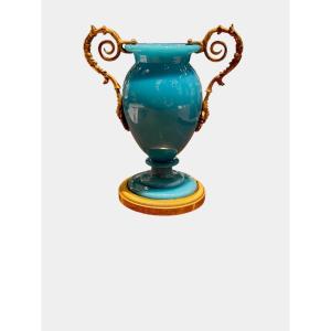 Opaline And Gilt Bronze Vase From The Charles X Period