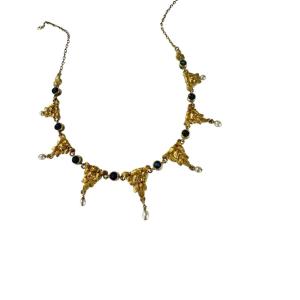 Collier Colerette En Or, Saphirs Et Perles Fines 