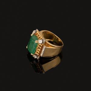 Vintage Gold, Diamond And Emerald Ring