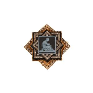 Gold And Diamond Onyx Cameo Brooch