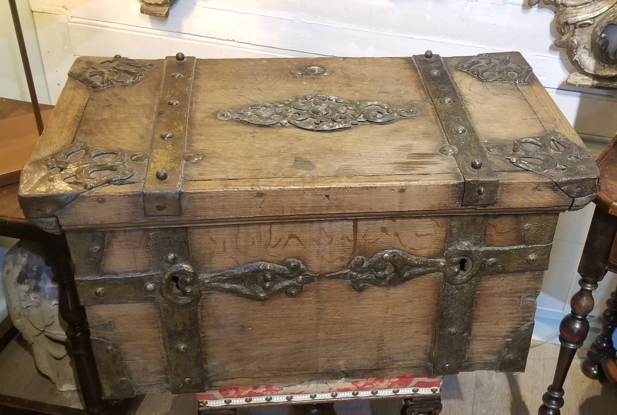 Oak Chest | Original Fittings With Remains Of Gilding | 16th Century