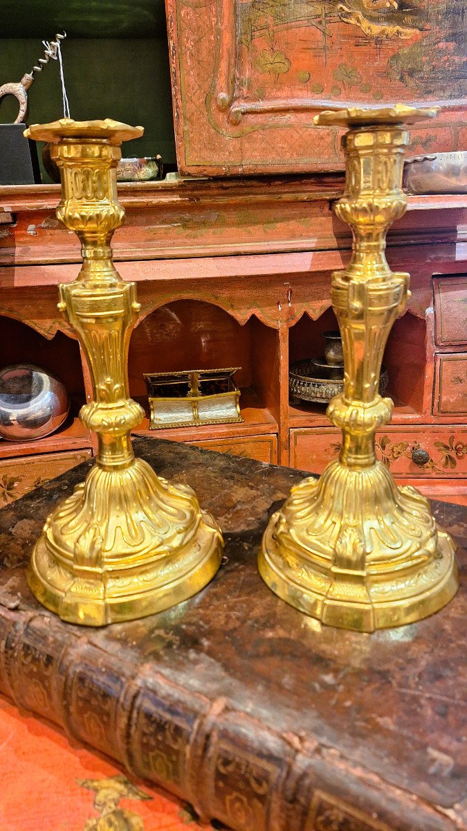 Pair Of 19th Century Gilt Bronze Candlesticks-photo-2