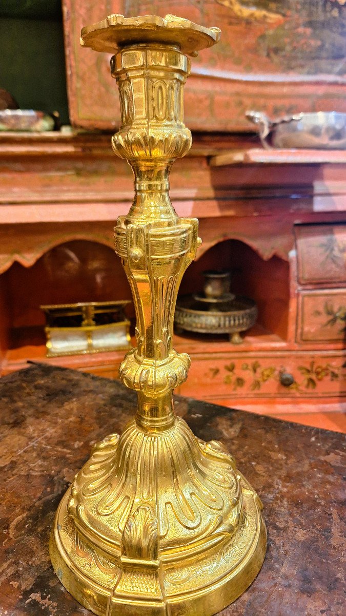 Pair Of 19th Century Gilt Bronze Candlesticks-photo-4