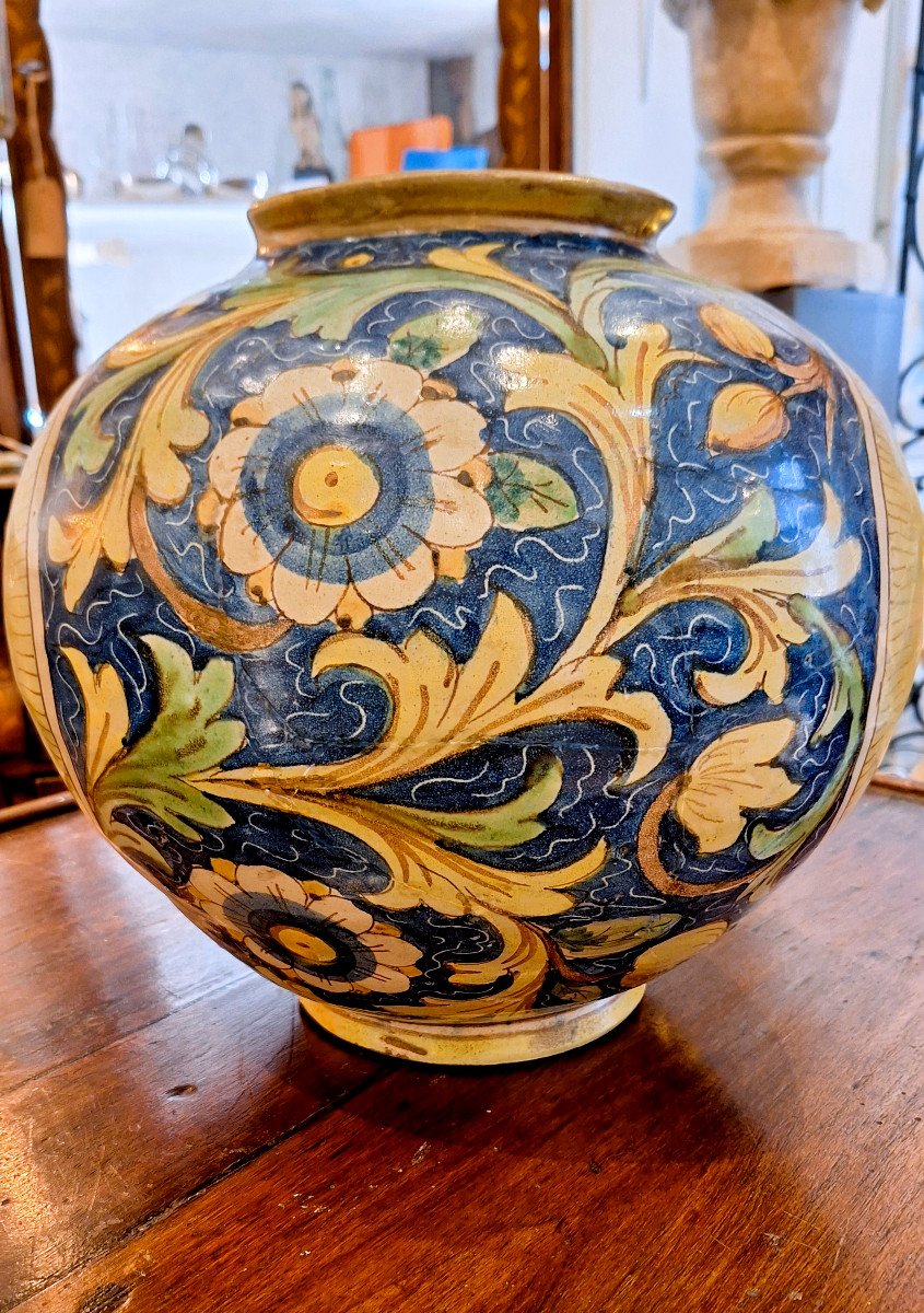 Large Italian Majolica Ball Vase 18th Century-photo-2