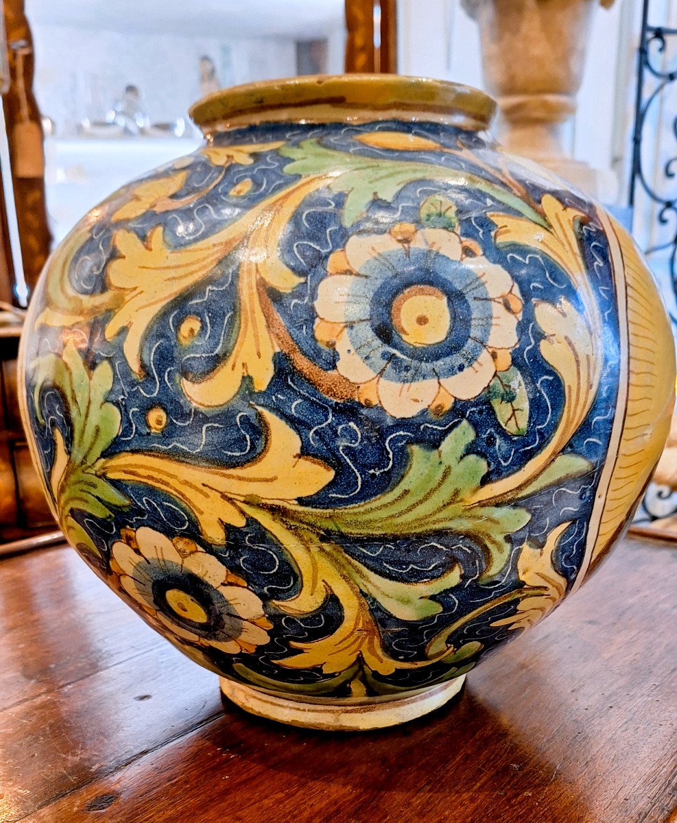 Large Italian Majolica Ball Vase 18th Century-photo-2