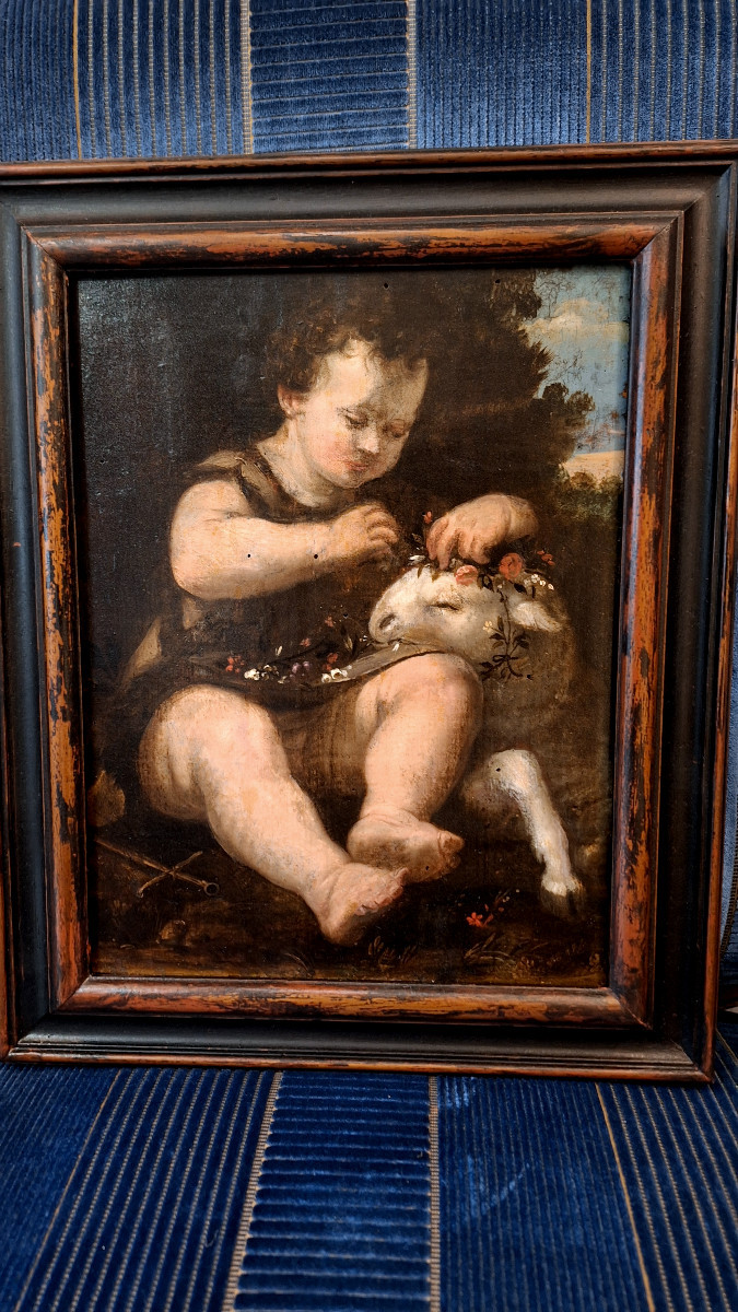 Oil On Wood Saint John The Baptist 17th Century-photo-1