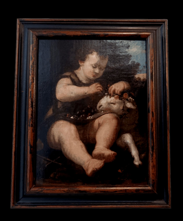 Oil On Wood Saint John The Baptist 17th Century