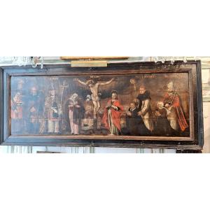 Crucifixion Scene Painted On Wood 16th Century 