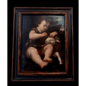 Oil On Wood Saint John The Baptist 17th Century