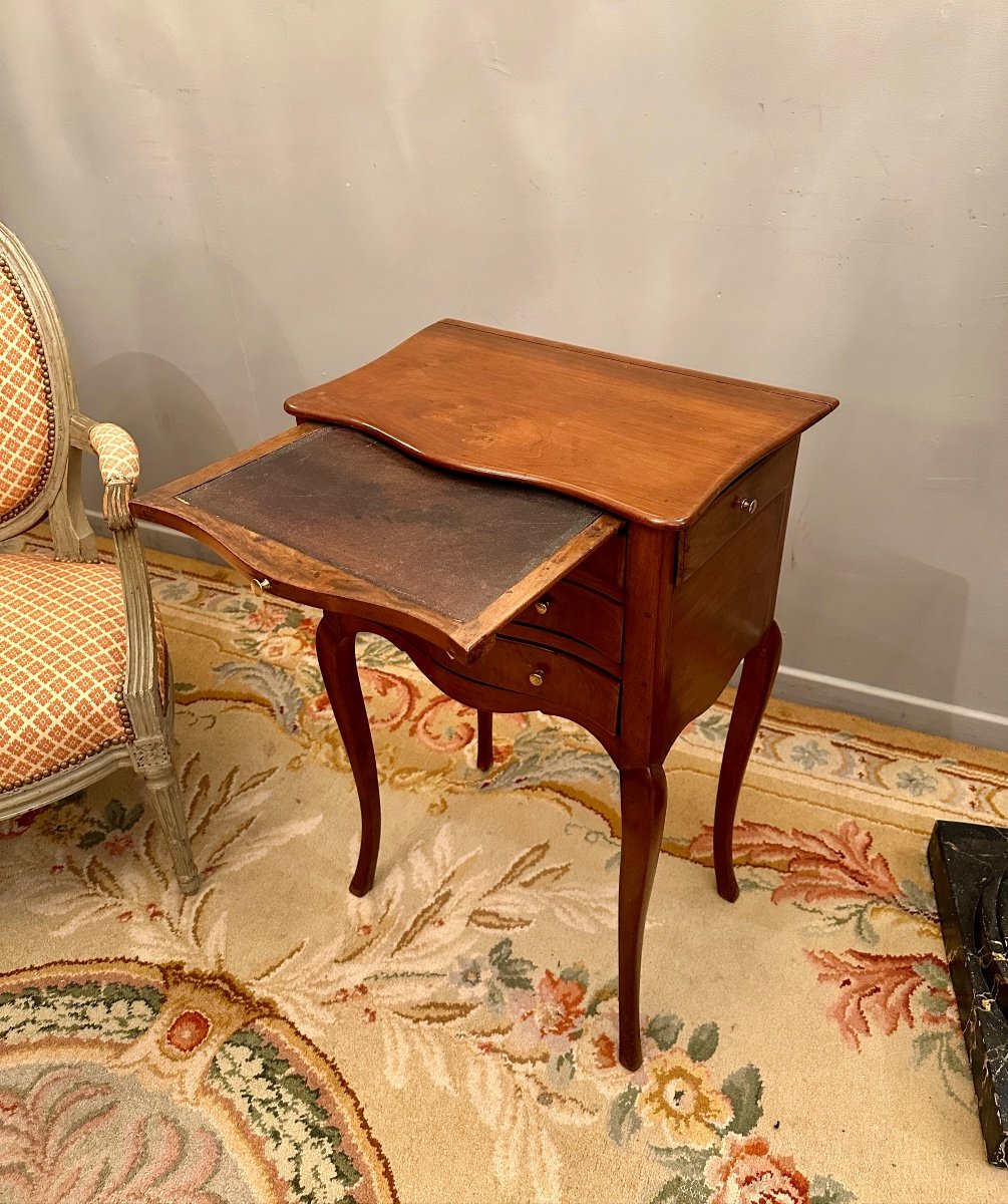 Chiffonniere Writing Table In Solid Mahogany Port Work Louis XV Period-photo-1