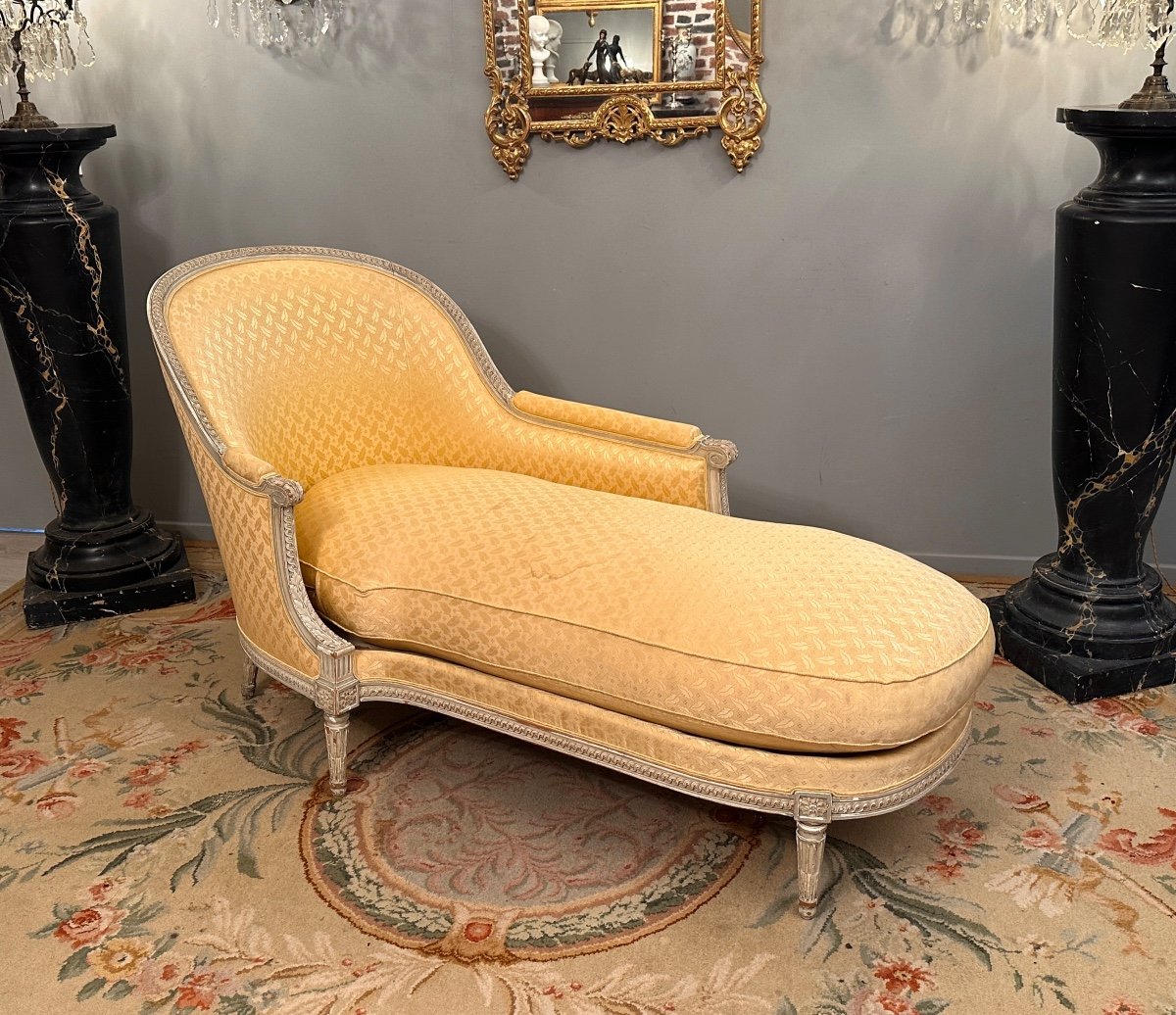 Meridienne Lit De Repis De Style Louis XVI Bois Laque Vers 1900-photo-3