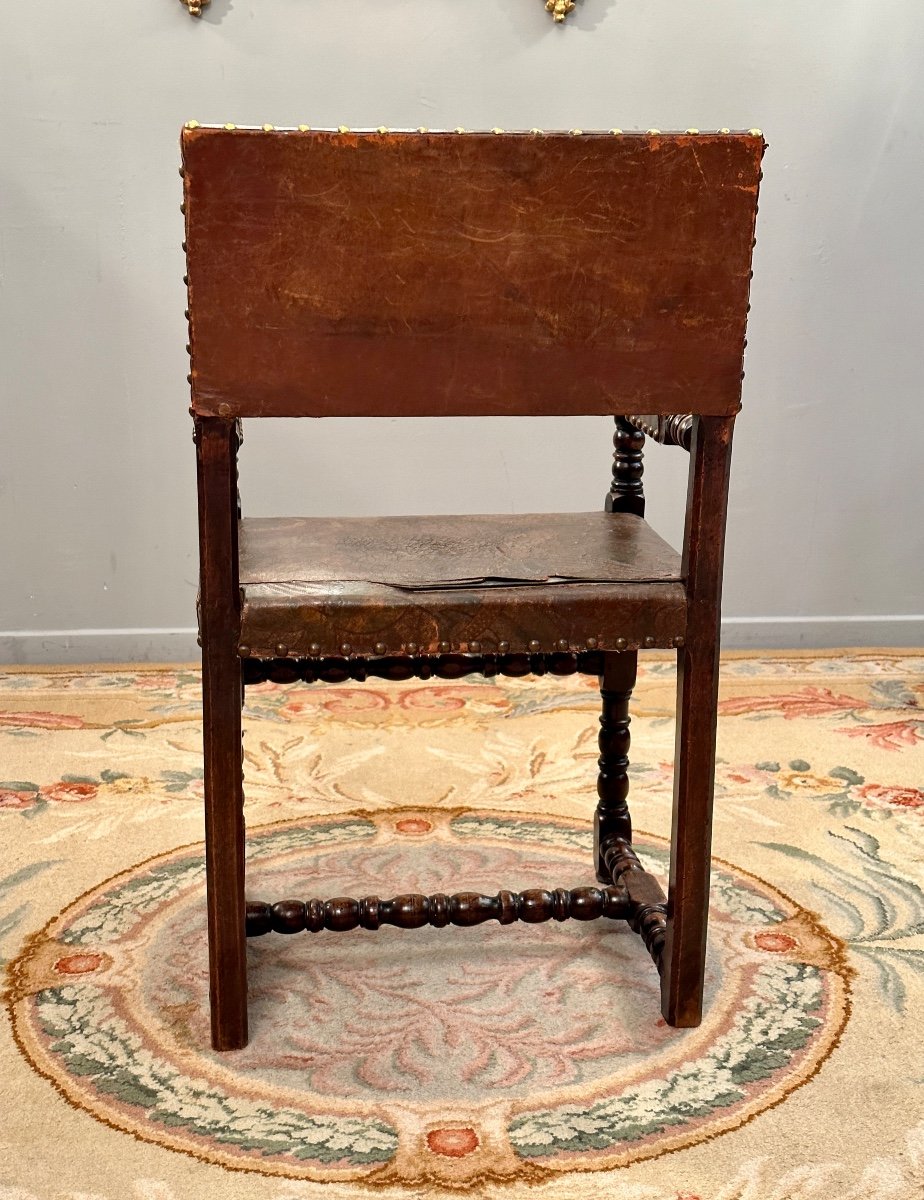 Chaise A Bras Cuir De Cordoue d'Epoque Louis XIII XVIIeme-photo-3