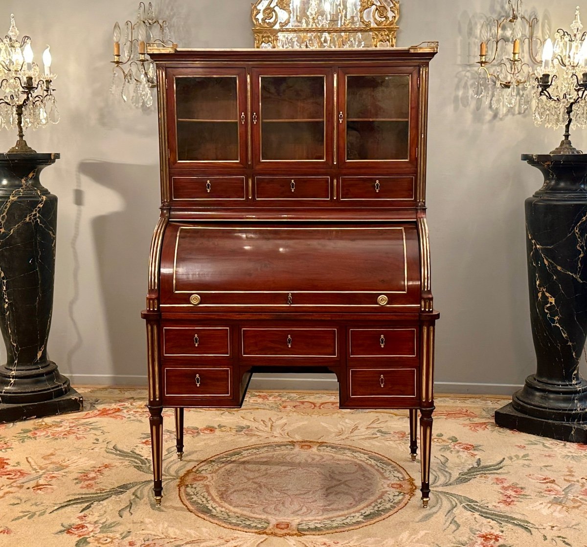 Bureau A Cylindre En Acajou d'Epoque Louis XVI Vers 1770-photo-2