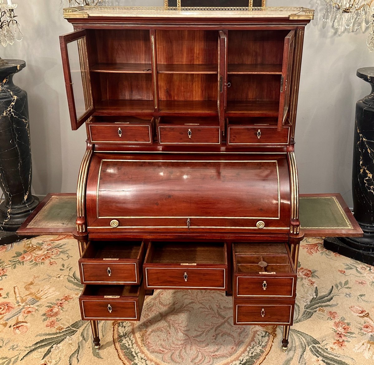 Bureau A Cylindre En Acajou d'Epoque Louis XVI Vers 1770-photo-2