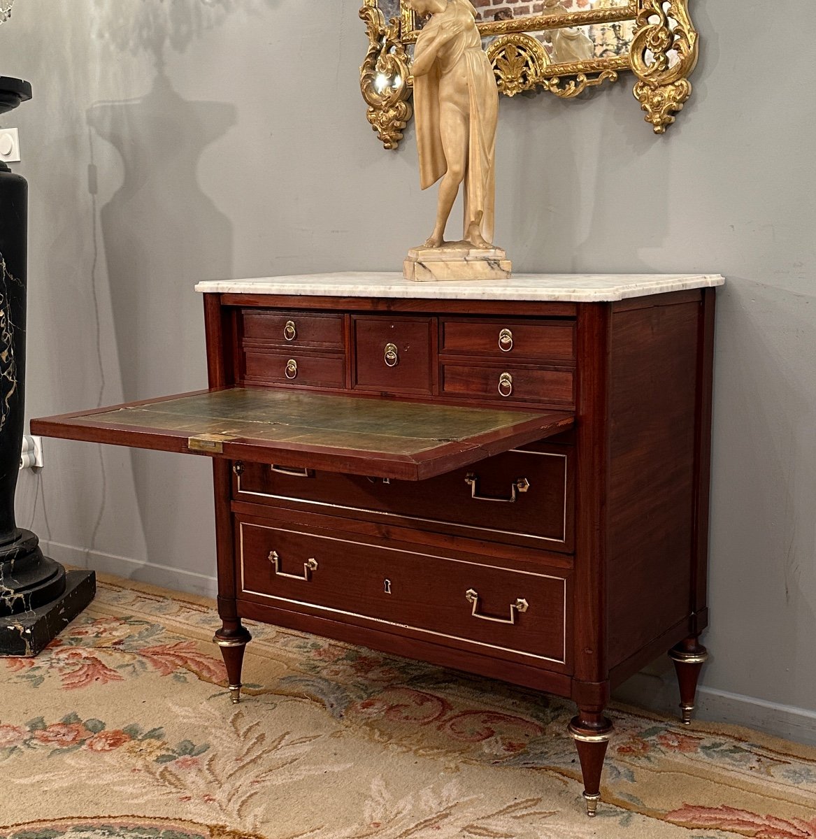 Louis XVI Mahogany Secretaire Chest Of Drawers Circa 1770-photo-3