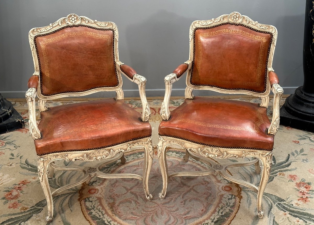 Pair Of Regency Style Lacquered Wooden Armchairs XIXth Century-photo-2