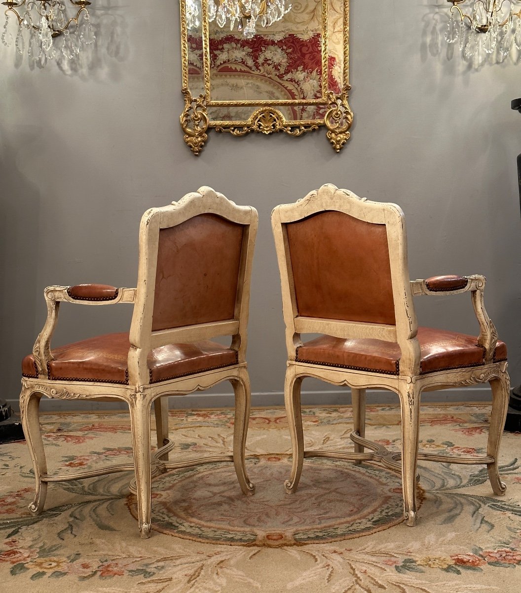 Pair Of Regency Style Lacquered Wooden Armchairs XIXth Century-photo-3