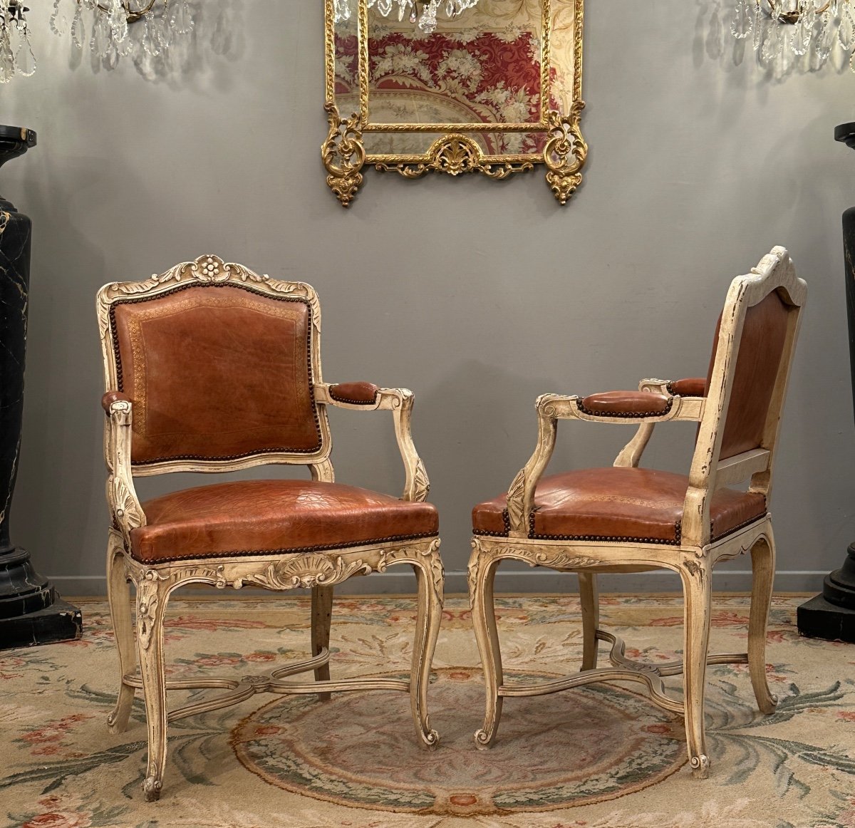 Pair Of Regency Style Lacquered Wooden Armchairs XIXth Century-photo-4