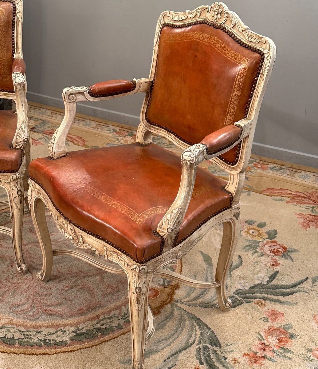 Pair Of Regency Style Lacquered Wooden Armchairs XIXth Century-photo-5