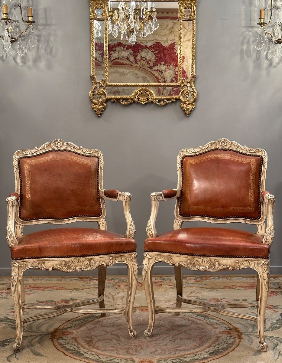 Pair Of Regency Style Lacquered Wooden Armchairs XIXth Century-photo-6